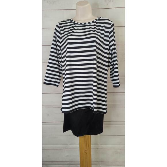 18W BLACK A473688 Denim & Co. Beach Crew Neck Rash Guard Tankini with Skirt - Picture 2 of 2